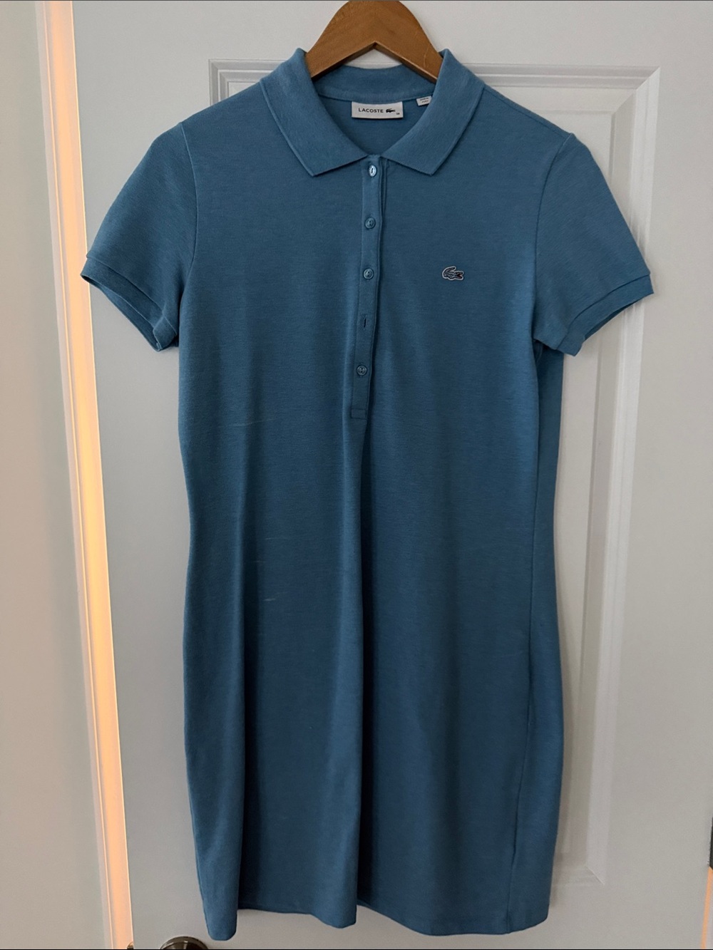 Lacoste Teal-Blue Polo Shirt Dress with Croc Emblem